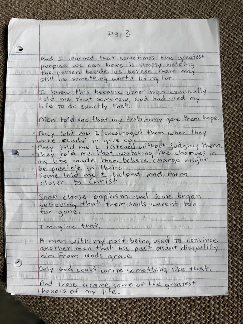 Handwritten eulogy, page 3 of 9