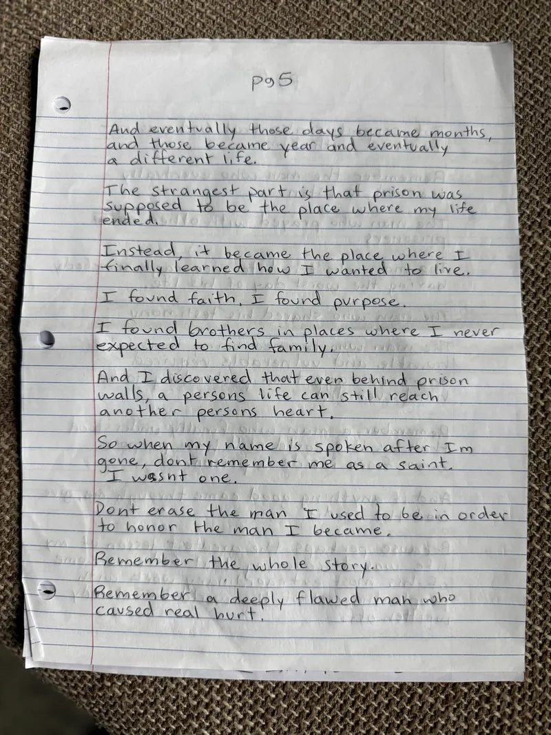 Handwritten eulogy, page 5 of 9