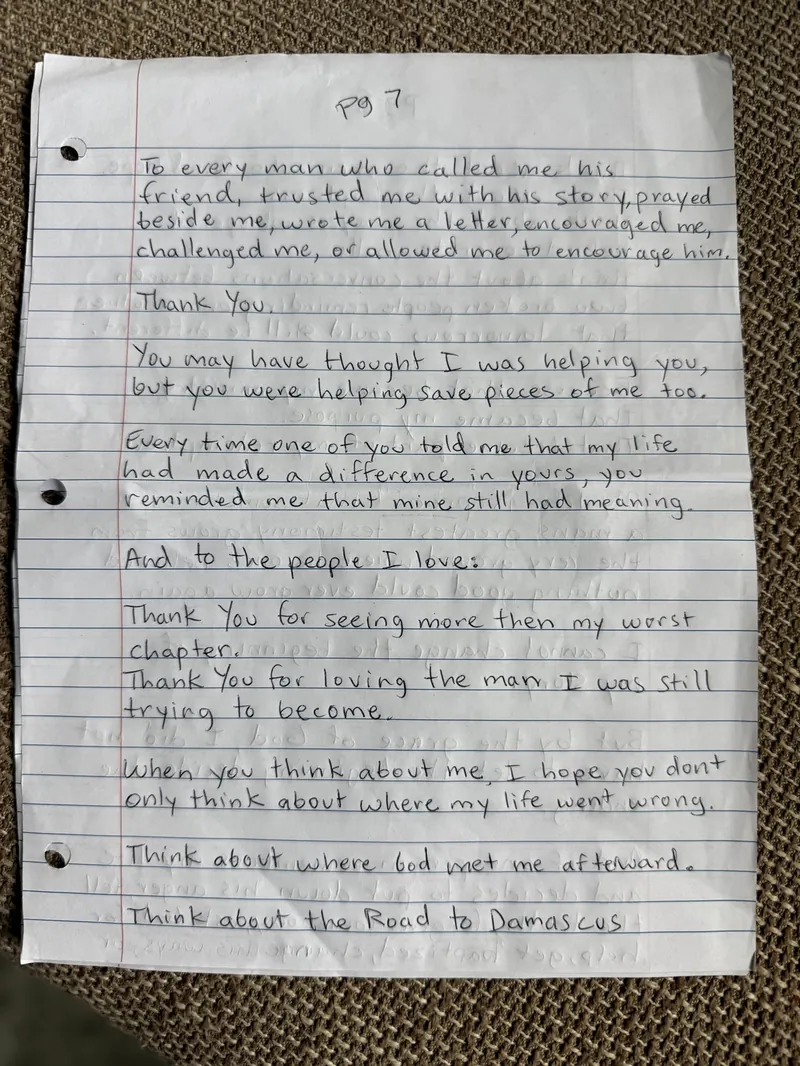 Handwritten eulogy, page 7 of 9
