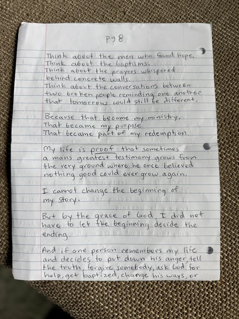 Handwritten eulogy, page 8 of 9
