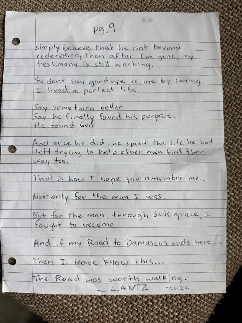 Handwritten eulogy, page 9 of 9